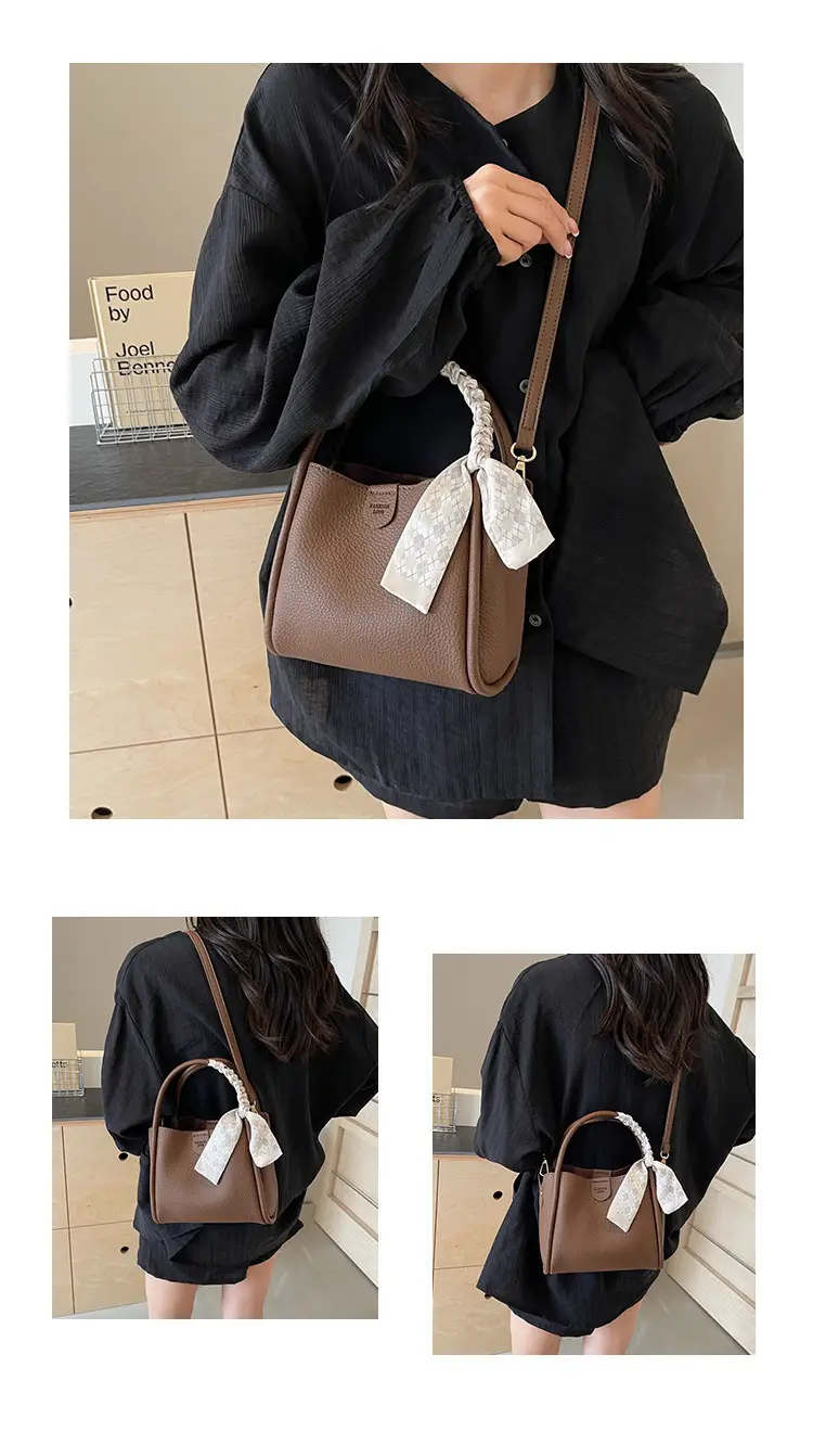Black Leather Bucket Bag with Tassel for Women — feature 10