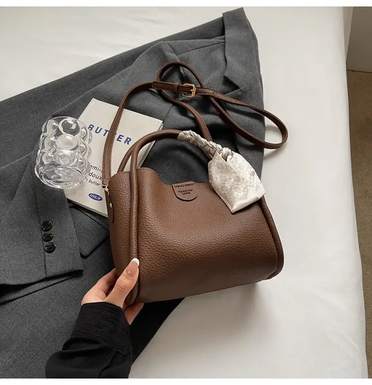 Black Leather Bucket Bag with Tassel for Women — feature 19