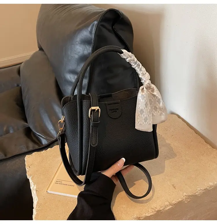 Black Leather Bucket Bag with Tassel for Women — feature 20