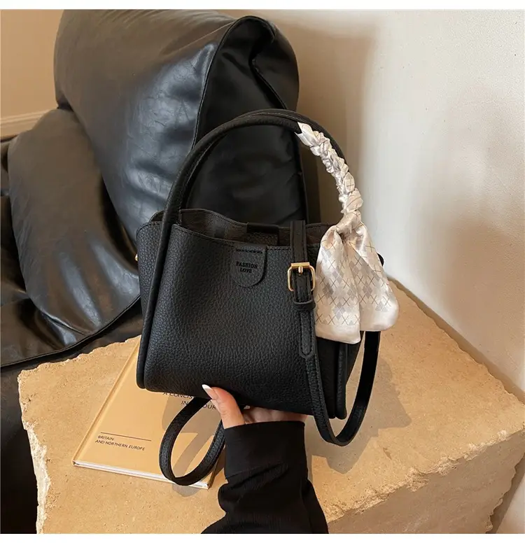Black Leather Bucket Bag with Tassel for Women — feature 21