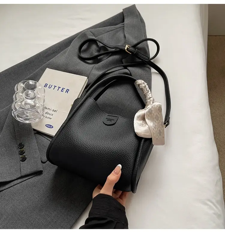 Black Leather Bucket Bag with Tassel for Women — feature 22