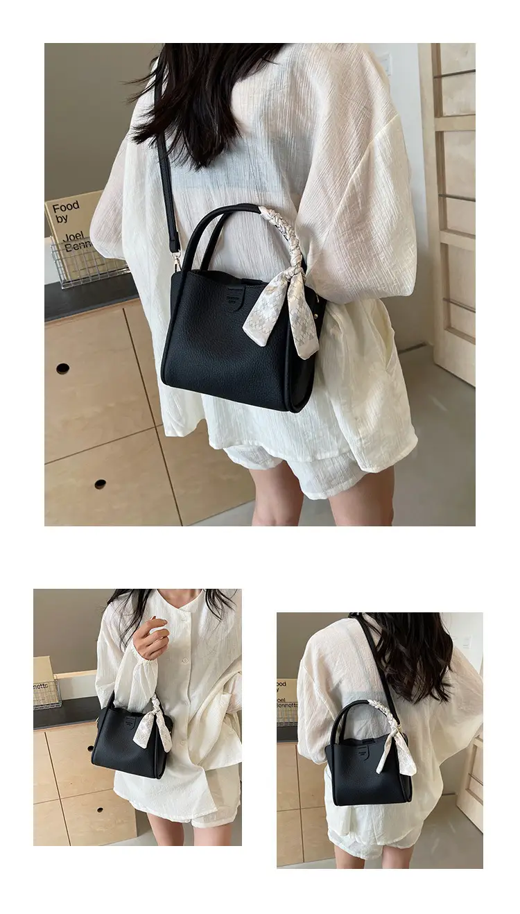 Black Leather Bucket Bag with Tassel for Women — feature 9