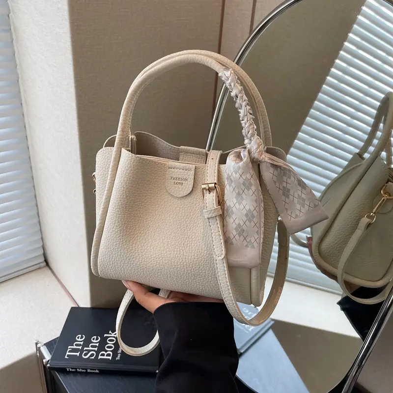 Black Leather Bucket Bag with Tassel for Women - Image 3