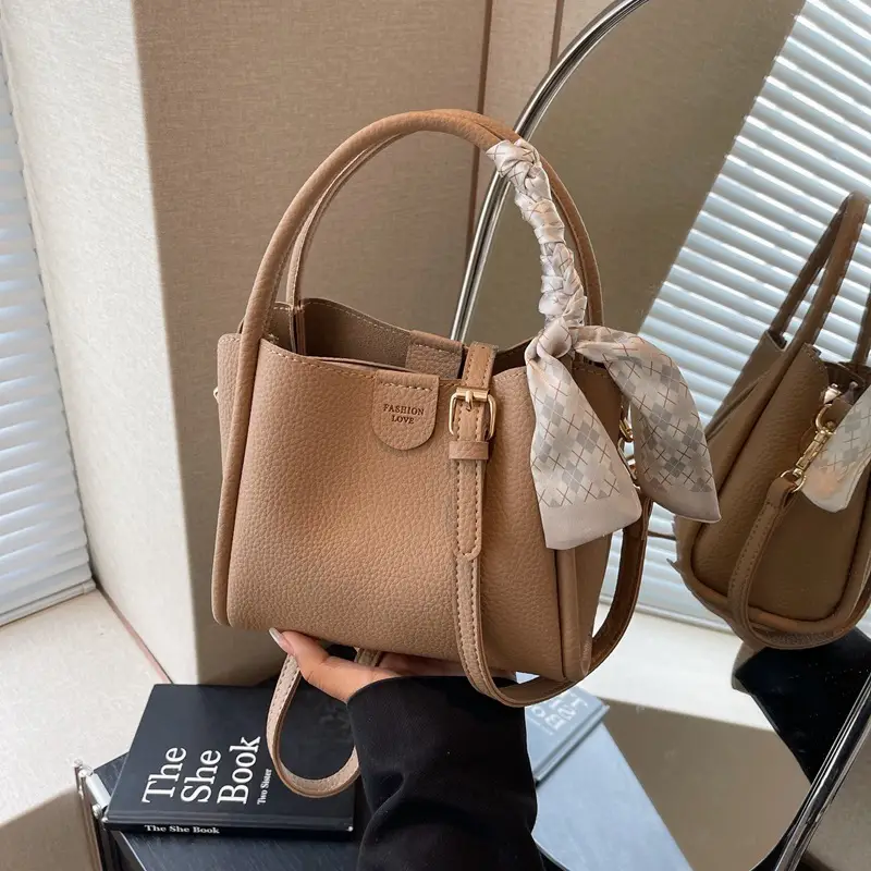 Black Leather Bucket Bag with Tassel for Women - Image 4