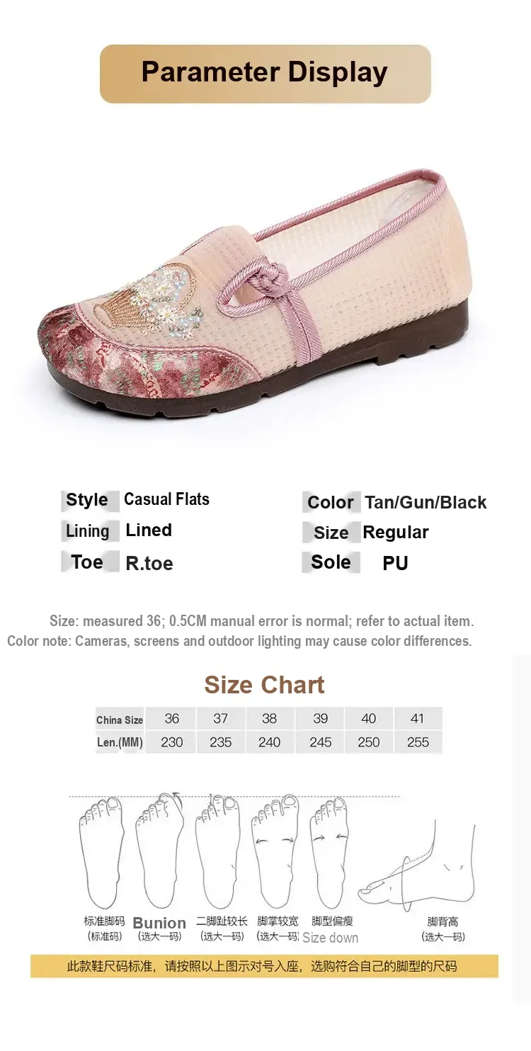 Shoe parameter panel listing style, upper, lining, toe, colour, size, and sole details.