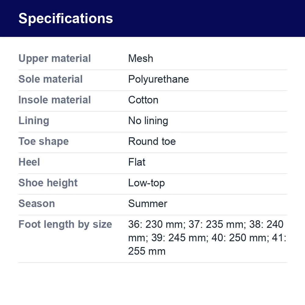 Women's Embroidered Mesh Flats – Round Toe, Flat Sole – specifications