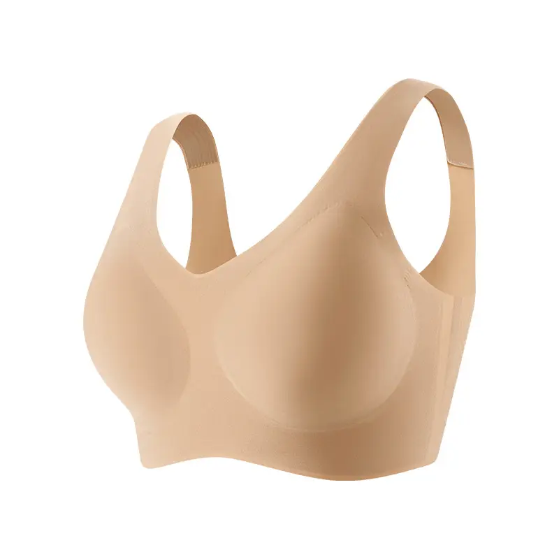 Liquid Foundation Seamless Invisible Underwear Women's Fixed Cup No Steel Ring Large Chest Small Gathering Beautiful Back Bra White T Un-permeable