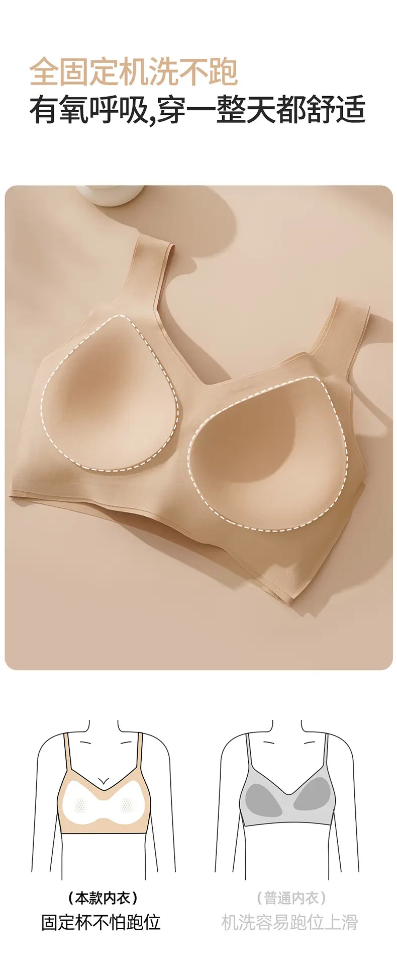 Liquid Foundation Seamless Invisible Underwear Women's Fixed Cup No Steel Ring Large Chest Small Gathering Beautiful Back Bra White T Un-permeable — feature 8