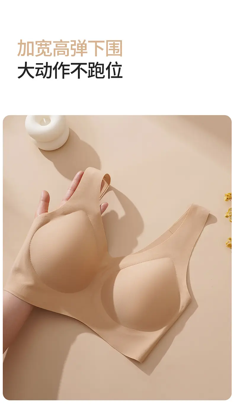 Liquid Foundation Seamless Invisible Underwear Women's Fixed Cup No Steel Ring Large Chest Small Gathering Beautiful Back Bra White T Un-permeable — feature 9