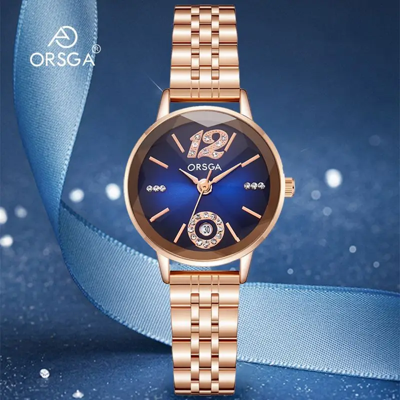 Orsga Diamond Encrusted Women's Watch Rose Gold Waterproof - Image 9