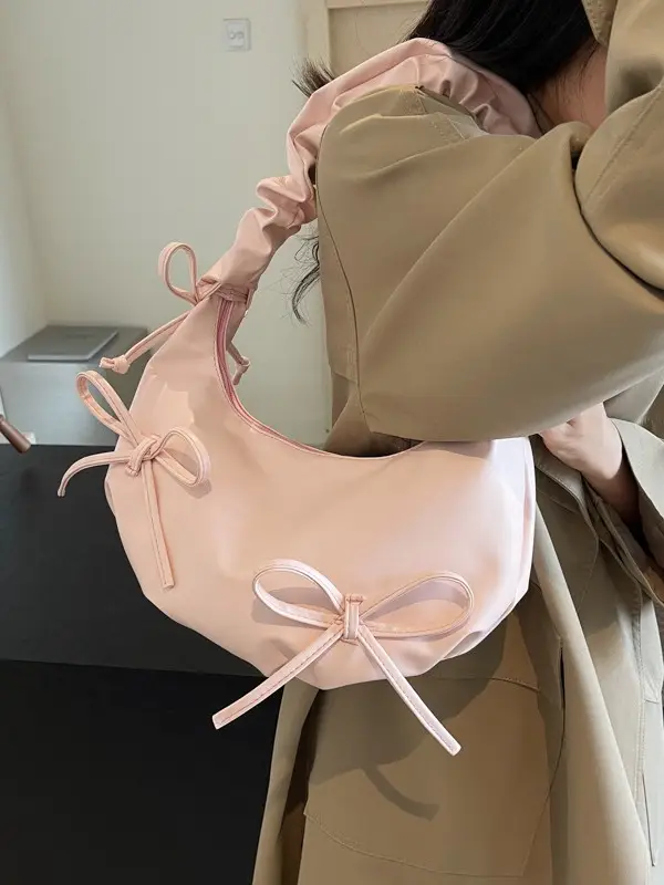 Cute Pleated Bow Shoulder Bag for Women - Image 7