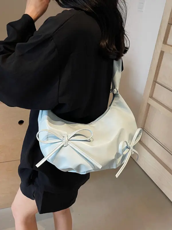 Cute Pleated Bow Shoulder Bag for Women - Image 8