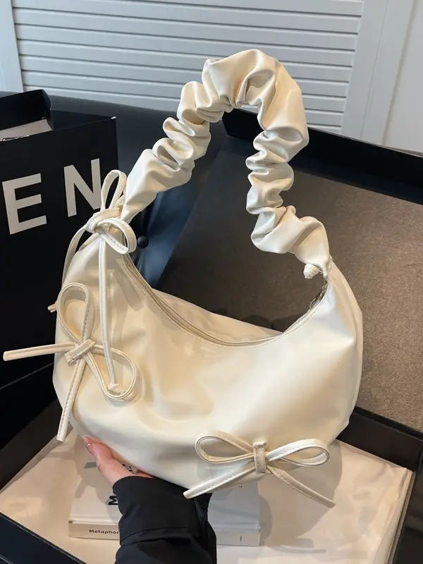 Cute Pleated Bow Shoulder Bag for Women - Image 9