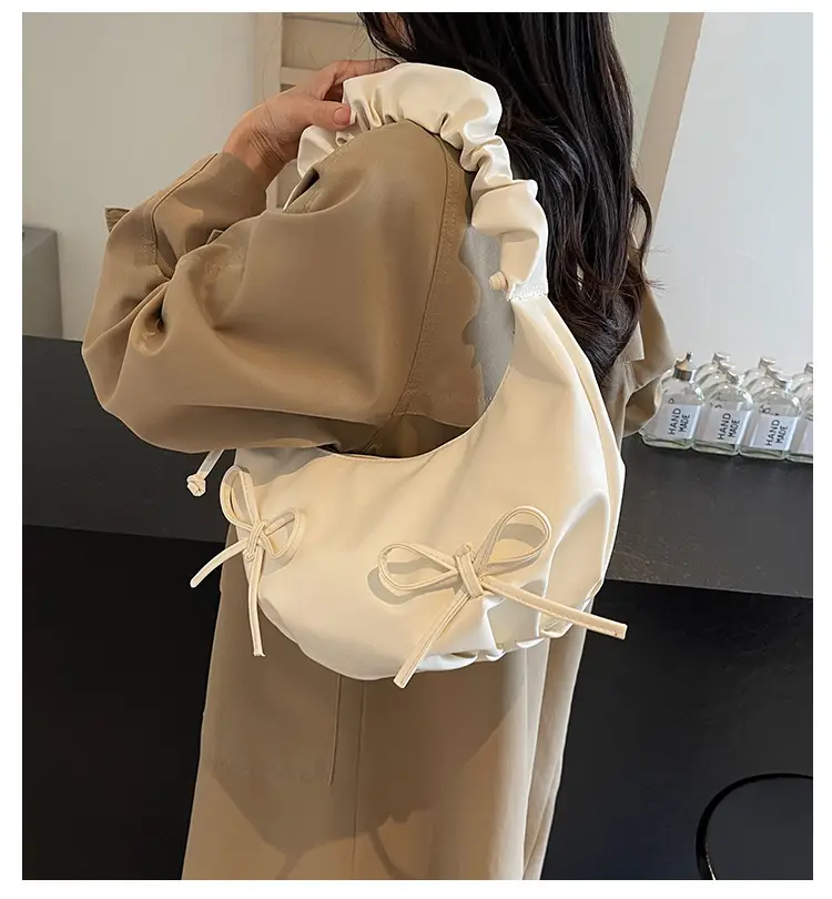 Cute Pleated Bow Shoulder Bag for Women — feature 1