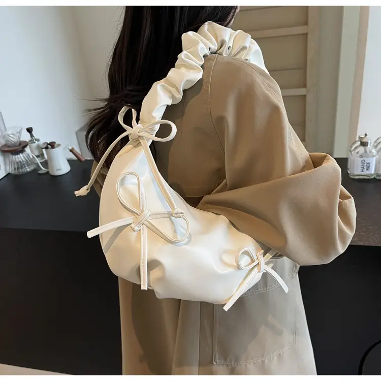 Cute Pleated Bow Shoulder Bag for Women — feature 7