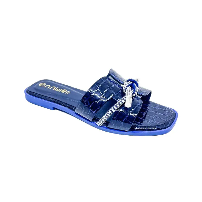 2025 Rhinestone Women's Black Flat Slippers
