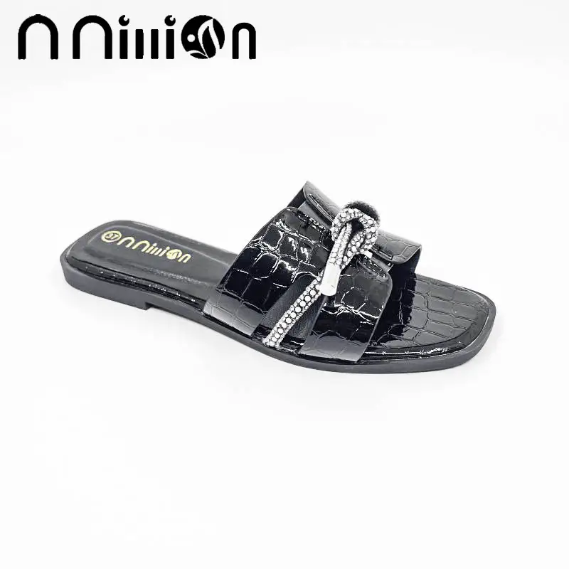 2025 Rhinestone Women's Black Flat Slippers — feature 6