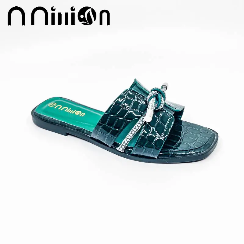 2025 Rhinestone Women's Black Flat Slippers
