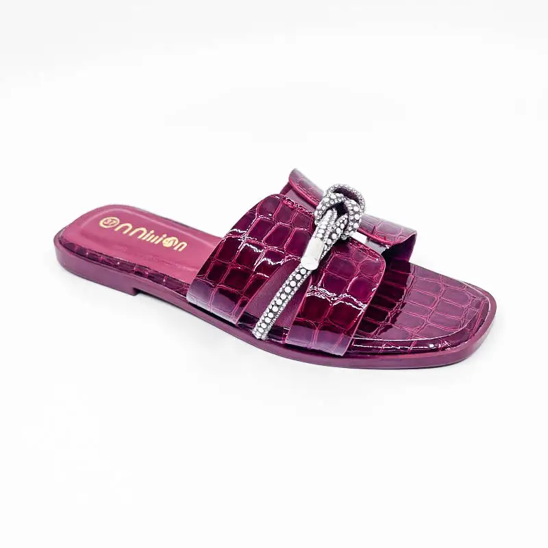 2025 Rhinestone Women's Black Flat Slippers