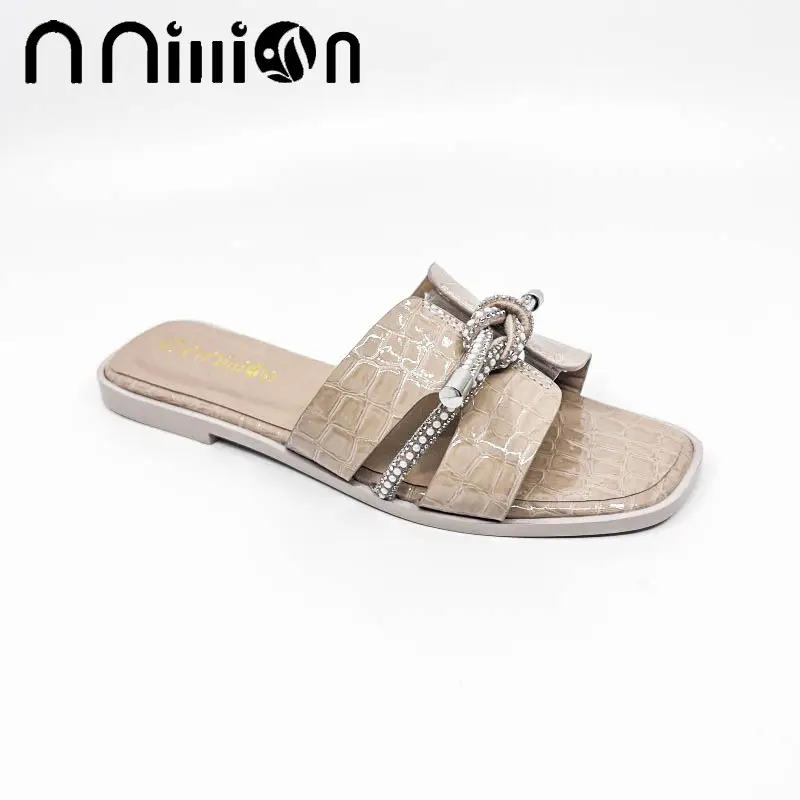 2025 Rhinestone Women's Black Flat Slippers