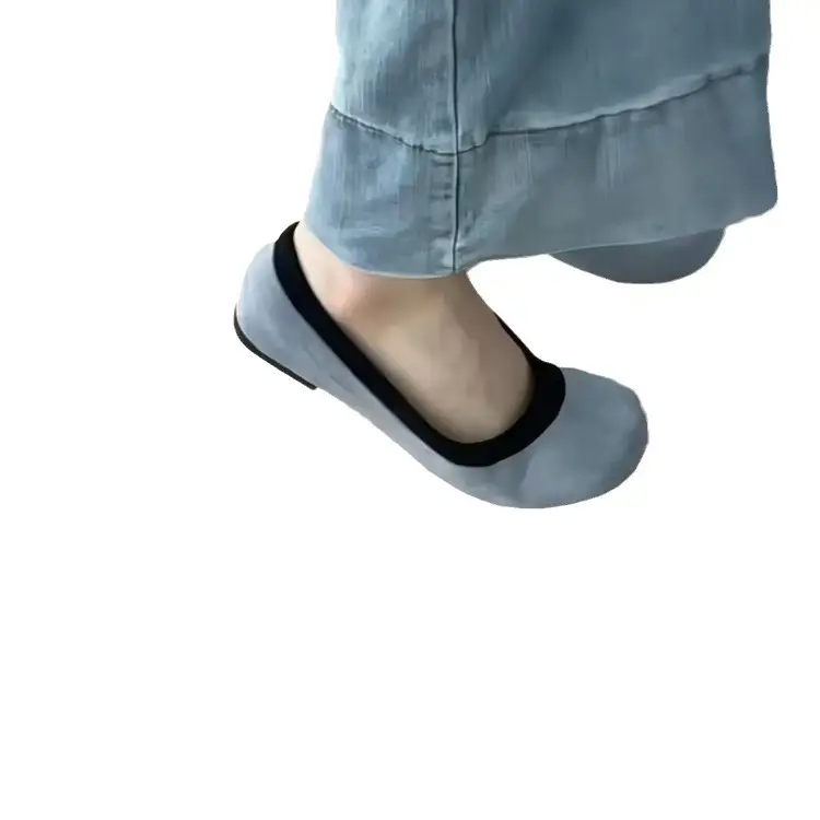 Women Korean Suede Ballet Flats 2024 Light Blue