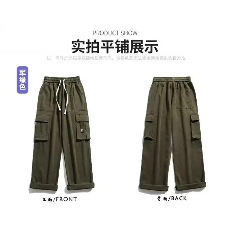 Men Green Cargo Pants Spring Summer Loose Straight Fit