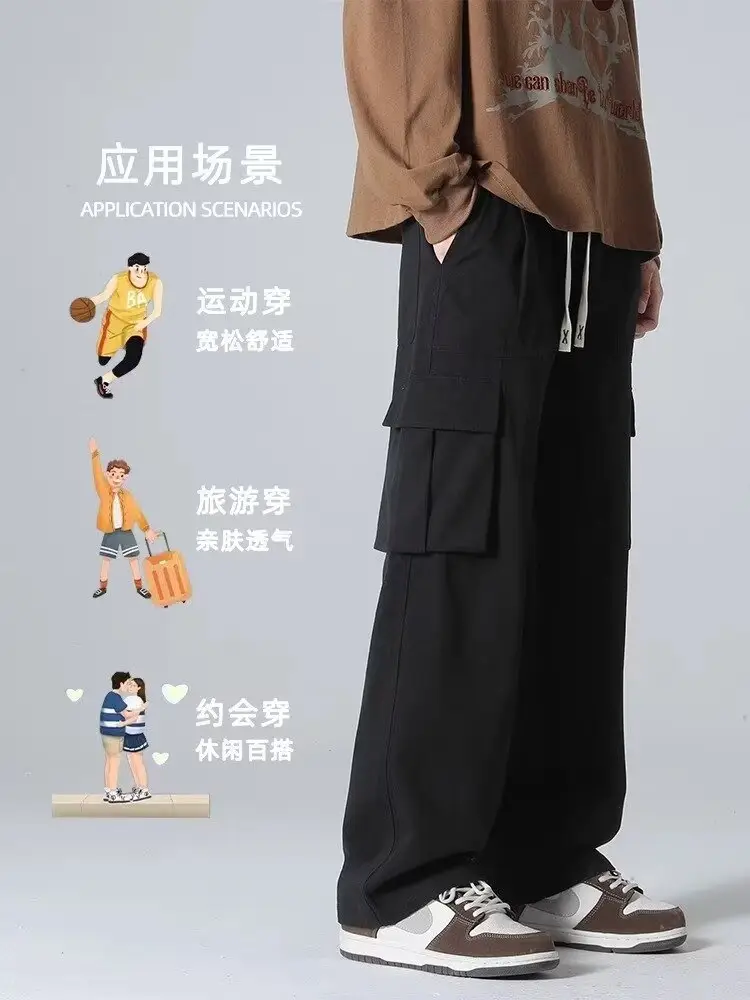 Men Green Cargo Pants Spring Summer Loose Straight Fit — feature 10