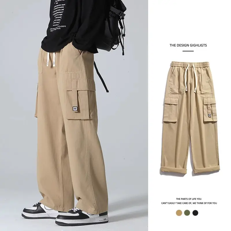 Men Green Cargo Pants Spring Summer Loose Straight Fit — feature 11