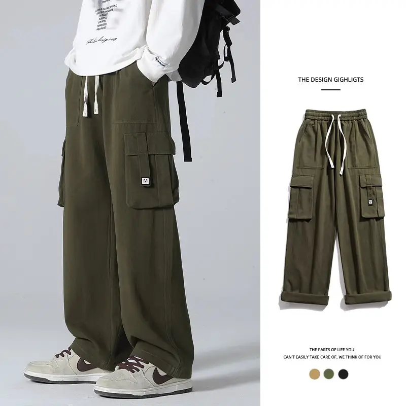 Men Green Cargo Pants Spring Summer Loose Straight Fit — feature 5