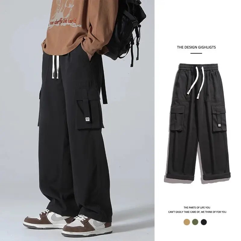 Men Green Cargo Pants Spring Summer Loose Straight Fit — feature 6