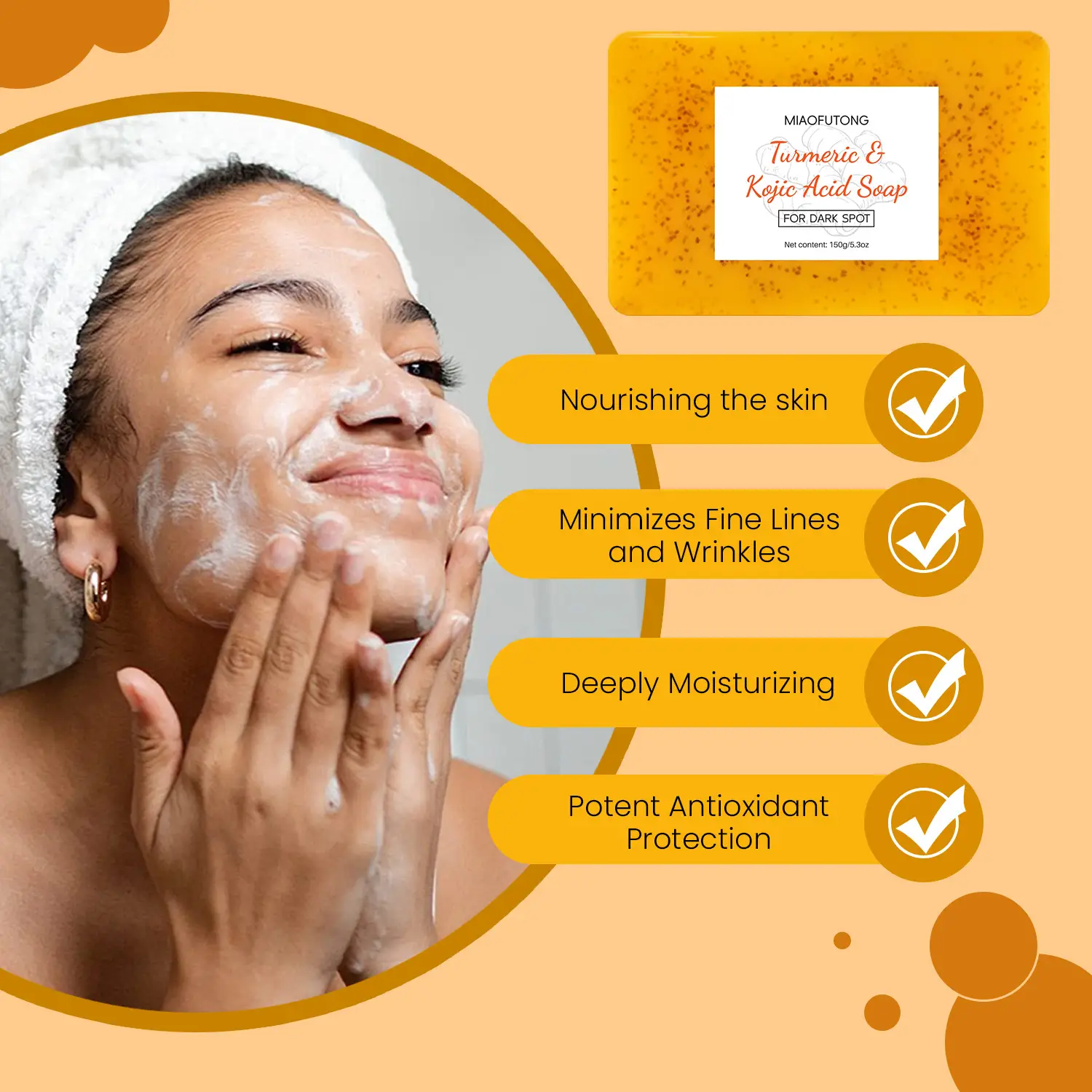 Cross-border explosions turmeric soap kojic acid soap lemon turmeric soap cleaning bath face handmade soap ginger particles soap - Image 13