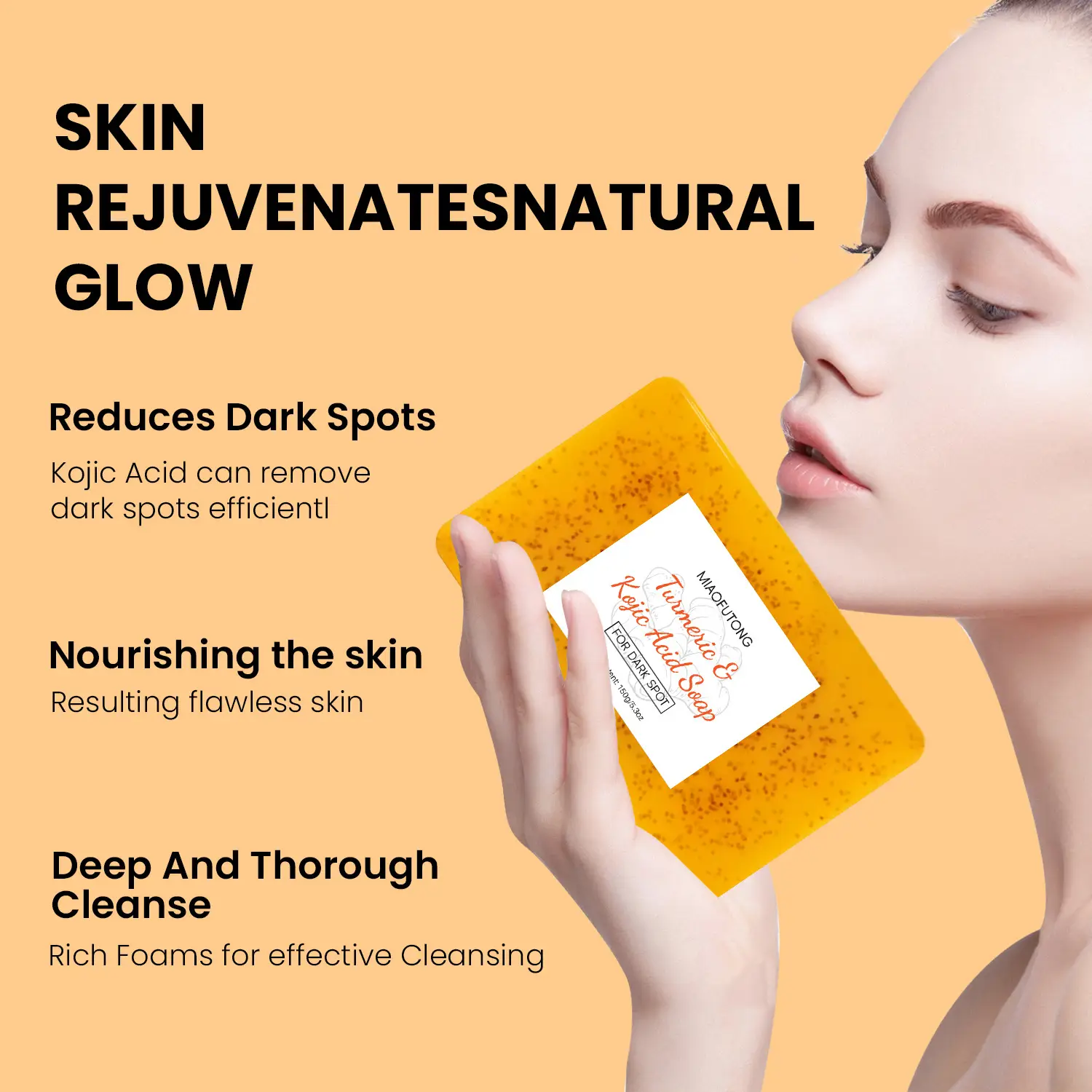 Cross-border explosions turmeric soap kojic acid soap lemon turmeric soap cleaning bath face handmade soap ginger particles soap — feature 11