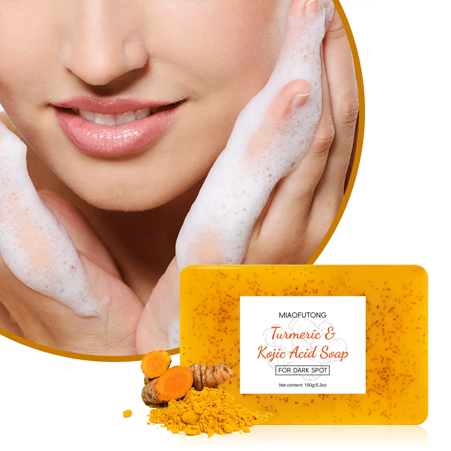 Cross-border explosions turmeric soap kojic acid soap lemon turmeric soap cleaning bath face handmade soap ginger particles soap — feature 9