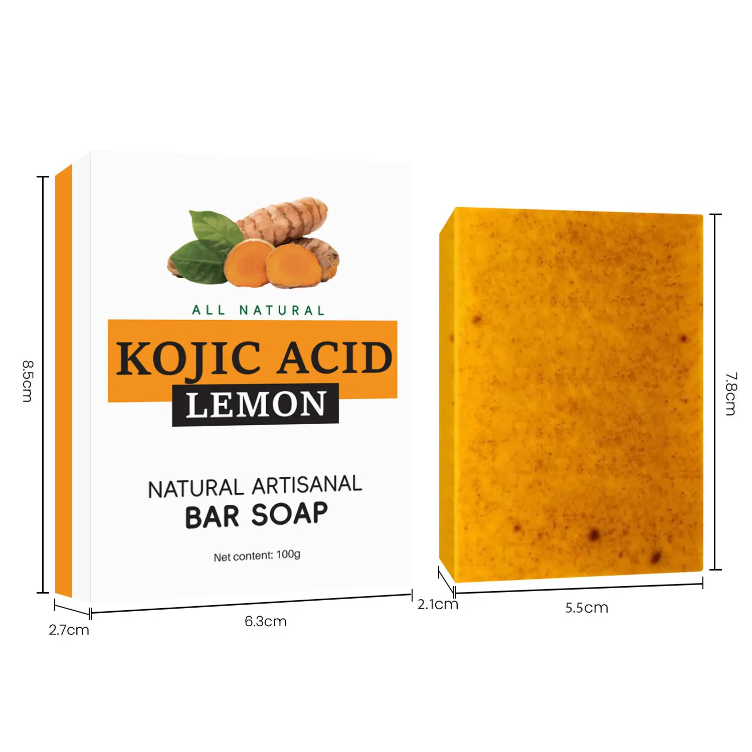 Cross-border explosions turmeric soap kojic acid soap lemon turmeric soap cleaning bath face handmade soap ginger particles soap - Image 5