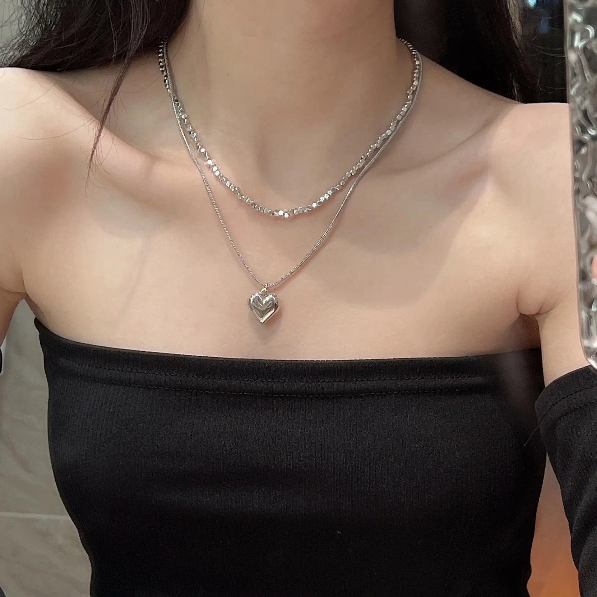 Sweet Heart Pendant Double Layer Necklace for Women - Image 3