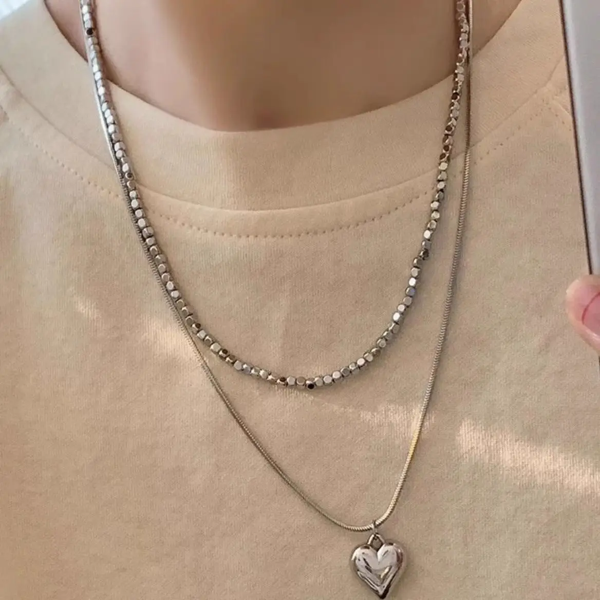 Sweet Heart Pendant Double Layer Necklace for Women — feature 7