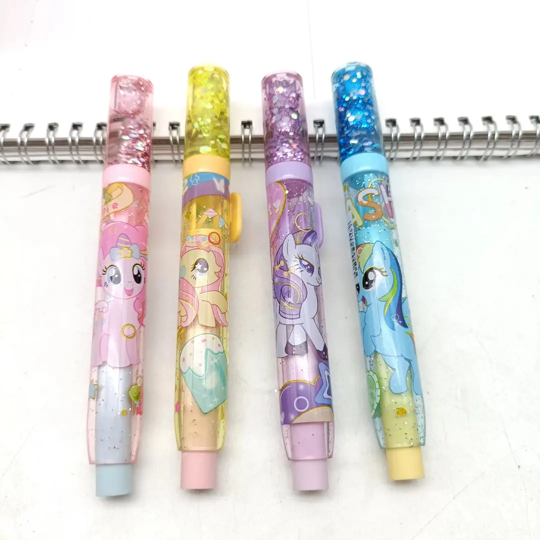 New Model Little Pony Princess Liquid Sand Eraser, Students' Favorite Creative Glitter Eraser, Clean with Less Residue, Push-Pull Eraser Supply