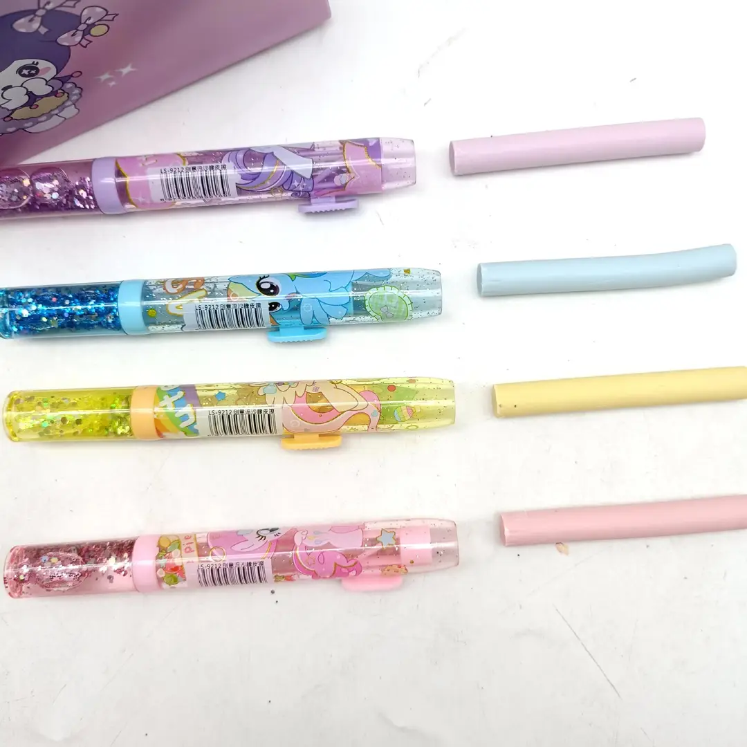 New Model Little Pony Princess Liquid Sand Eraser, Students' Favorite Creative Glitter Eraser, Clean with Less Residue, Push-Pull Eraser Supply