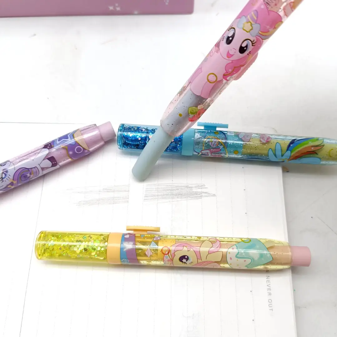 New Model Little Pony Princess Liquid Sand Eraser, Students' Favorite Creative Glitter Eraser, Clean with Less Residue, Push-Pull Eraser Supply