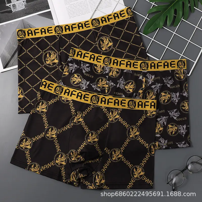 Men's Black Gold Printed Antibacterial Shorts Underwear - Image 8