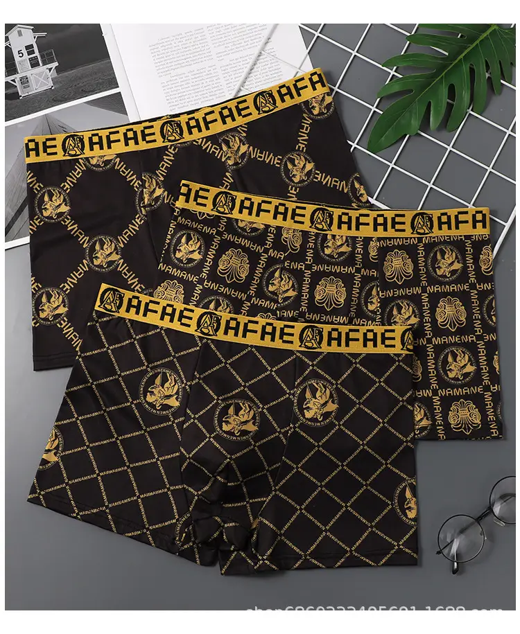 Men's Black Gold Printed Antibacterial Shorts Underwear — feature 11