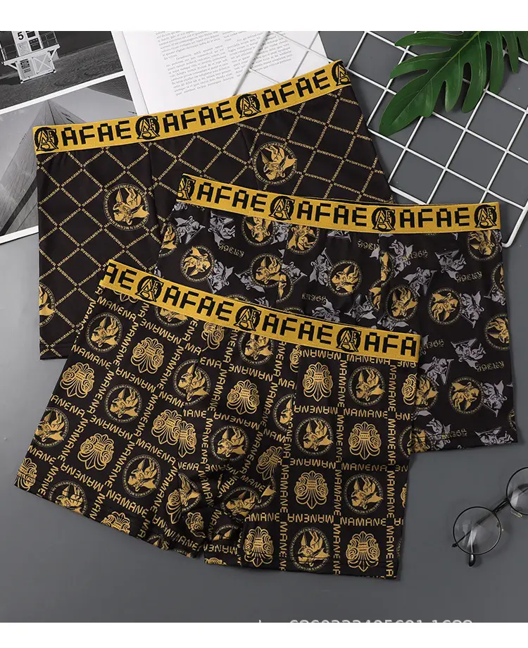 Men's Black Gold Printed Antibacterial Shorts Underwear — feature 12