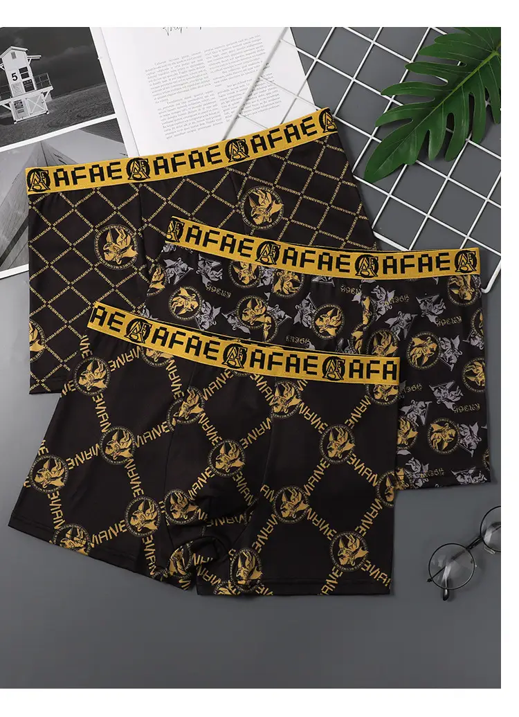 Men's Black Gold Printed Antibacterial Shorts Underwear — feature 13