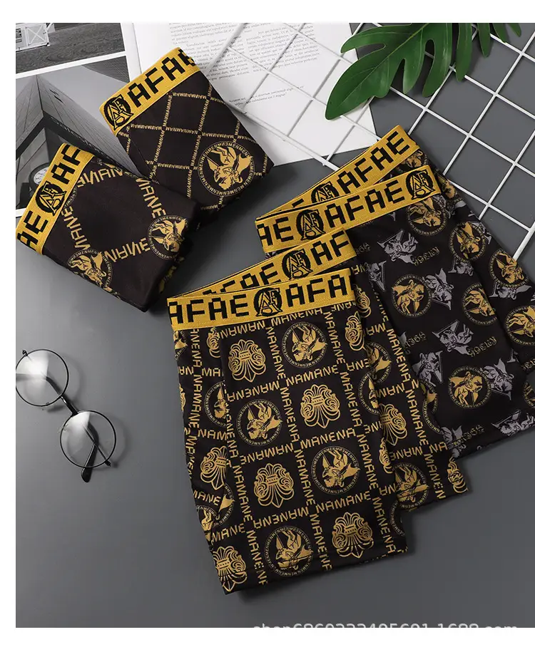 Men's Black Gold Printed Antibacterial Shorts Underwear — feature 14