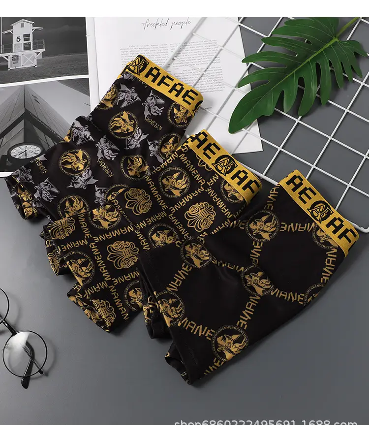 Men's Black Gold Printed Antibacterial Shorts Underwear — feature 15