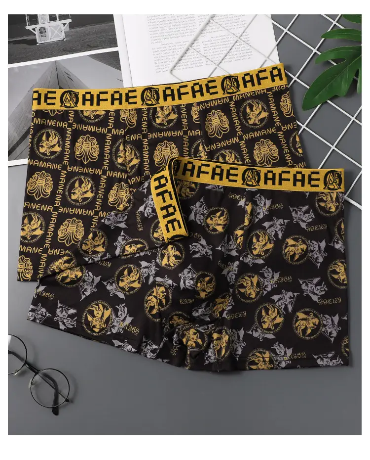 Men's Black Gold Printed Antibacterial Shorts Underwear — feature 16
