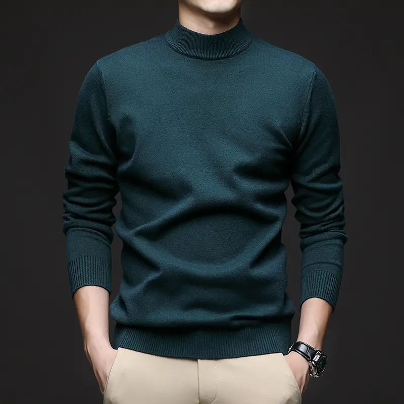 Men Navy Slim Fit Semi-High Collar Sweater - Image 8