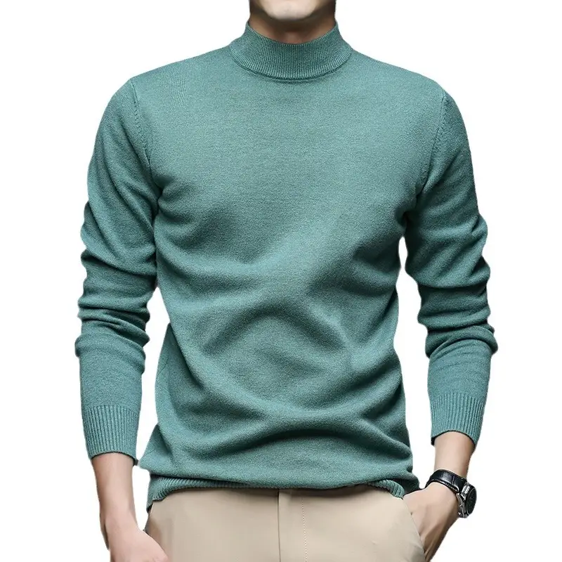 Men Navy Slim Fit Semi-High Collar Sweater - Image 9