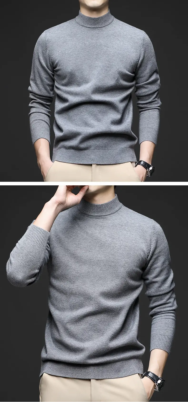 Men Navy Slim Fit Semi-High Collar Sweater — feature 10