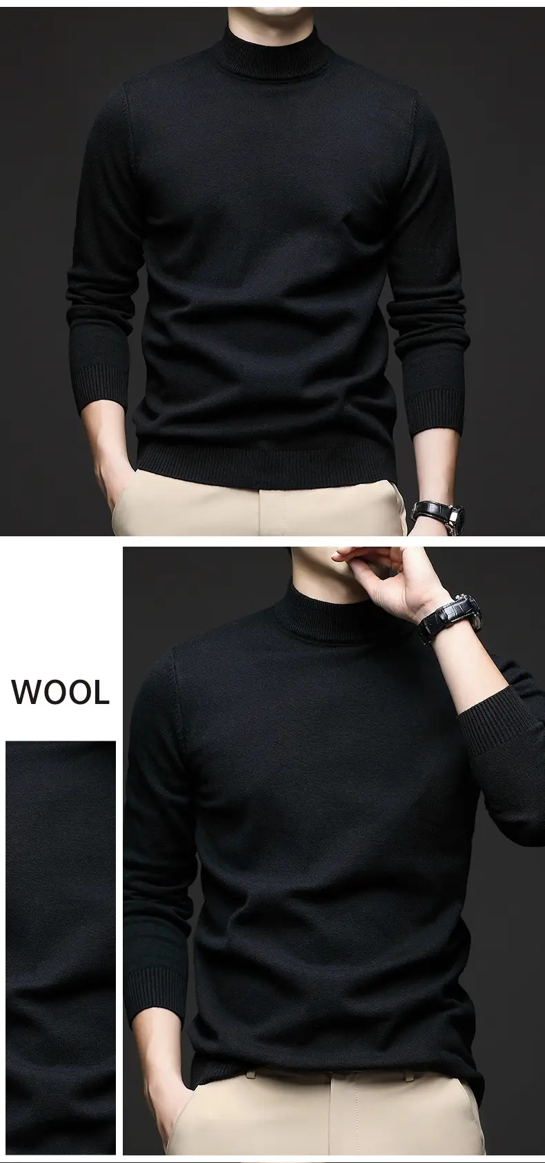 Men Navy Slim Fit Semi-High Collar Sweater — feature 11